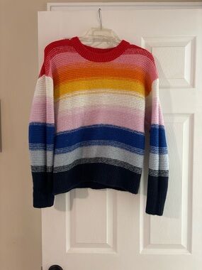 Old Navy Red Pink Orange Yellow Blue Stripe Crewneck Sweater